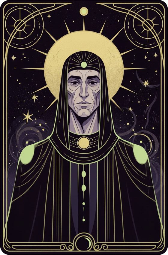 Tarot-style illustration of Leo, a steady mystic with a sun-disc halo
